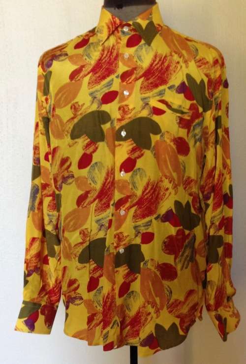 SILK SHIRT 100% PURE IMPORTED ITALIAN DESIGN LONG SLEEVE COLLARED UNBELIEVABLE BLEND of COLOURS!
