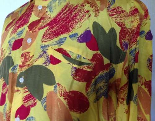 SILK SHIRT 100% PURE IMPORTED ITALIAN DESIGN LONG SLEEVE COLLARED UNBELIEVABLE BLEND of COLOURS!