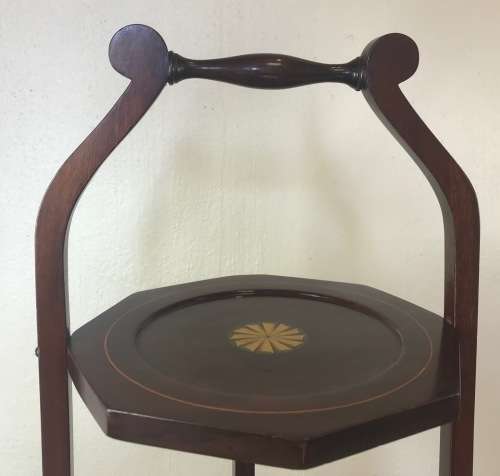 EDWARDIAN 3-TIER MAHOGANY INLAID FOLDING CAKE STAND ANTIQUE TEA c1910 ELEGANT!!!