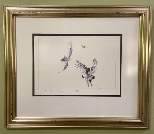 Limited Edition Print by South African Artist Pam Guhrs - Bateleur Eagles Aerial Acrobat
