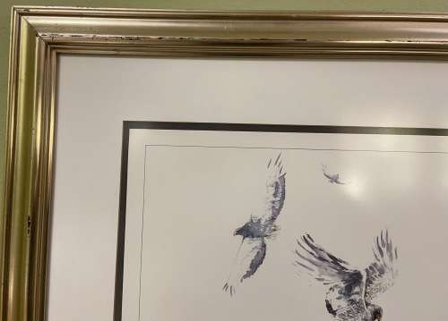Limited Edition Print by South African Artist Pam Guhrs - Bateleur Eagles Aerial Acrobat
