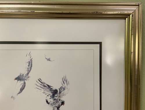 Limited Edition Print by South African Artist Pam Guhrs - Bateleur Eagles Aerial Acrobat