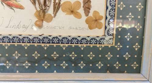 Pressed Dried Flower Artwork "Country Garden" by Yvonne Lindsay 1993 in Biggie Best Style Frame