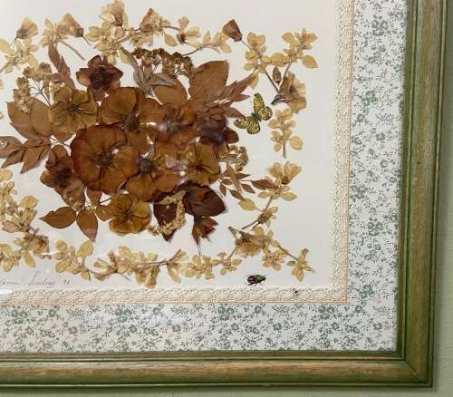 PRESSED DRIED FLOWER ARTWORK LARGE YVONNE LINDSAY 1993 BIGGIE BEST STYLE FRAME! STUNNING!! BUTTERFLY