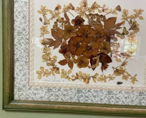 PRESSED DRIED FLOWER ARTWORK LARGE YVONNE LINDSAY 1993 BIGGIE BEST STYLE FRAME! STUNNING!! BUTTERFLY