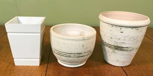 PLANTERS x 3   POTTERY x 2 & WOODEN X 1.