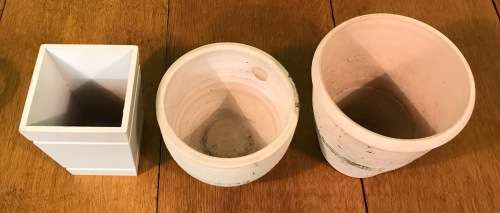 PLANTERS x 3   POTTERY x 2 & WOODEN X 1.