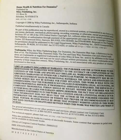 HORSE HEALTH & NUTRITION for DUMMIES AUDREY PAVAI KATE GENTRY-RUNNING SOFTCOVER