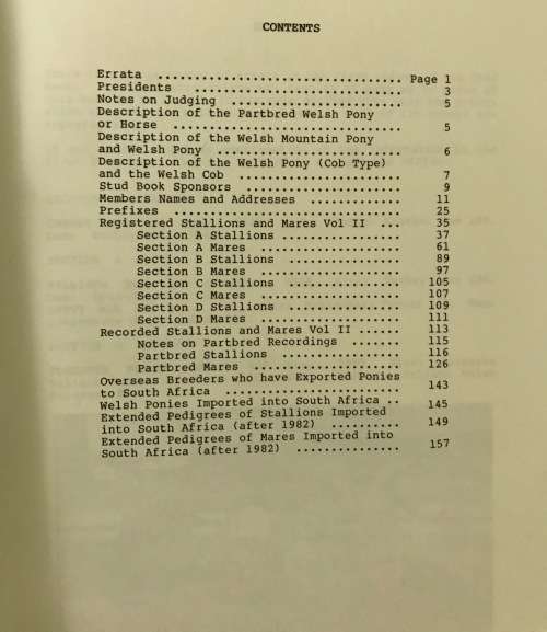 THE SOUTH AFRICAN WELSH PONY & COB STUD BOOK VOL 2 1991 MARES STALLIONS GELDINGS 1983-90 & 1950-90.