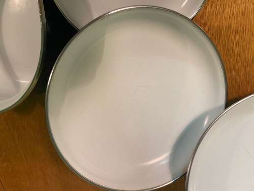 ENAMEL ENAMELLED GREEN POTS & PAN - 7 piece - SET of 4 with 3 LIDS - BELLISSMO by EMO - STUNNING