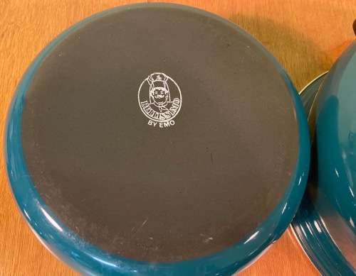 ENAMEL ENAMELLED GREEN POTS & PAN - 7 piece - SET of 4 with 3 LIDS - BELLISSMO by EMO - STUNNING