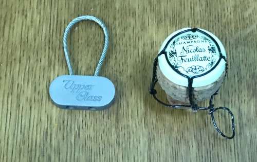 PARCEL TAG UPPER CLASS VIRGIN AIRLAINES? + NICHOLAS FEUILLATTE CHAMPAGNE CORK!