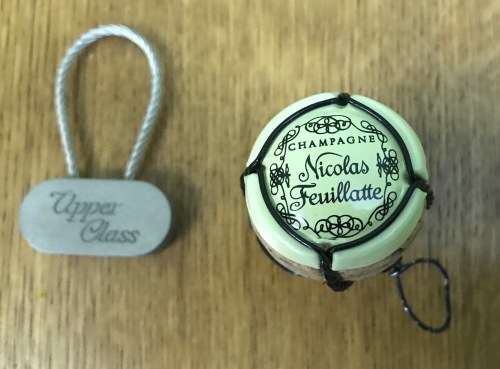 PARCEL TAG UPPER CLASS VIRGIN AIRLAINES? + NICHOLAS FEUILLATTE CHAMPAGNE CORK!
