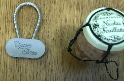 PARCEL TAG UPPER CLASS VIRGIN AIRLAINES? + NICHOLAS FEUILLATTE CHAMPAGNE CORK!