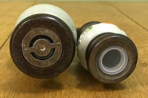 SALT SHAKER & PEPPER GRINDER - CERAMIC & WOOD - FLOWERS & FRUIT - NICE!!!!!