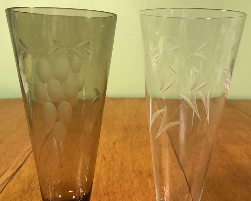 COCKTAIL / BEER / PILSENER GLASSES - GRAPES & WHEAT PATTERNS - 1 Brown & 1 Clear - STUNNING!!!