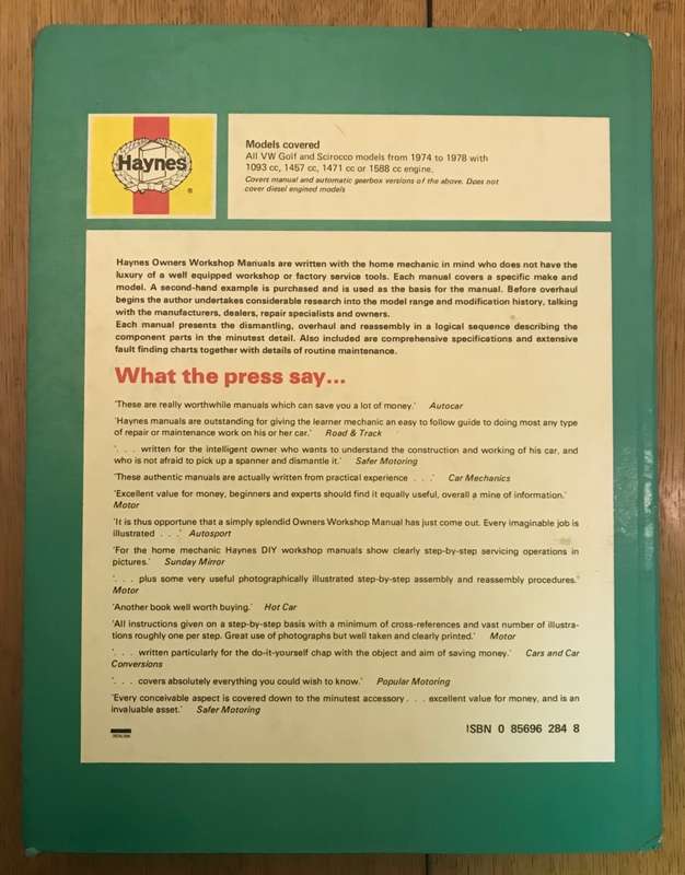 VW GOLF & SCIROCCO OWNERS WORKSHOP MANUAL 1974-78- Author HAYNES & KINCHIN - HAYNES Publishing