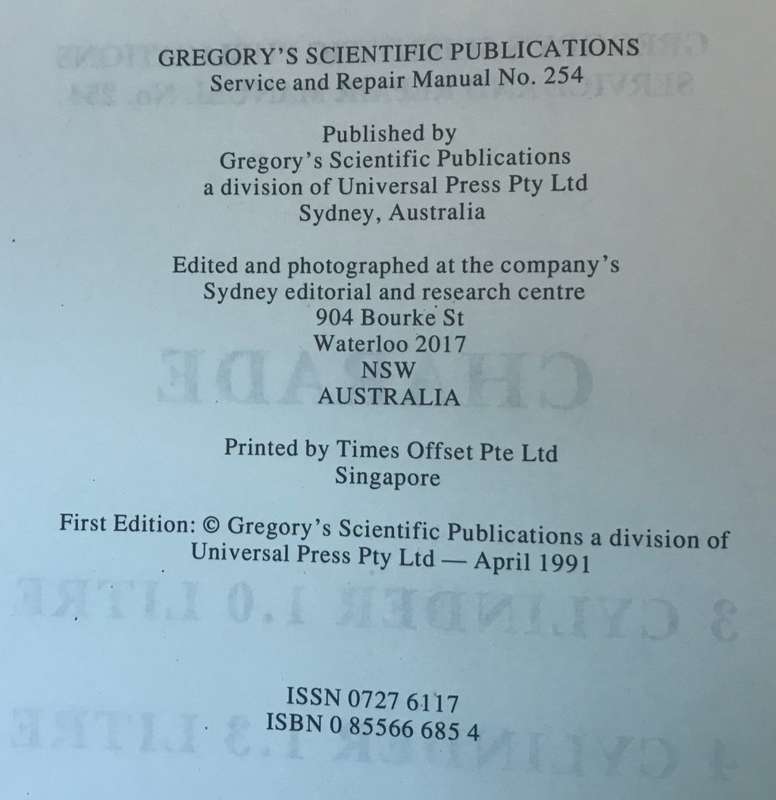 CHARADE (GREGORY`S) SERVICE & REPAIR MANUAL 1980-1991 3 & 4 CYLINDER No. 254 - 1991