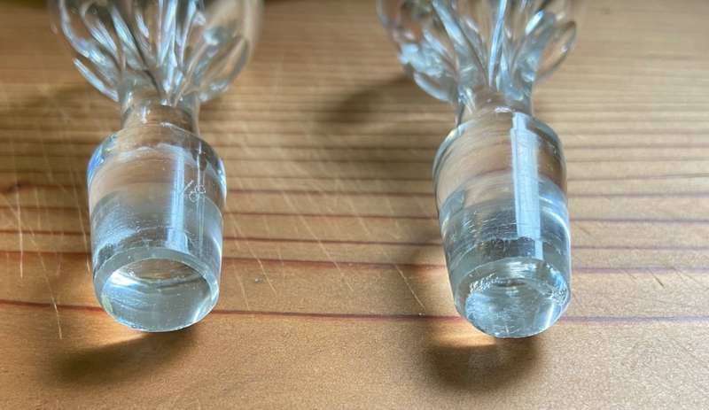 CRYSTAL DECANTERS x 2  PAIR  IDENTICAL with STOPPERS WHISKY BRANDY PORT LIQUEUER