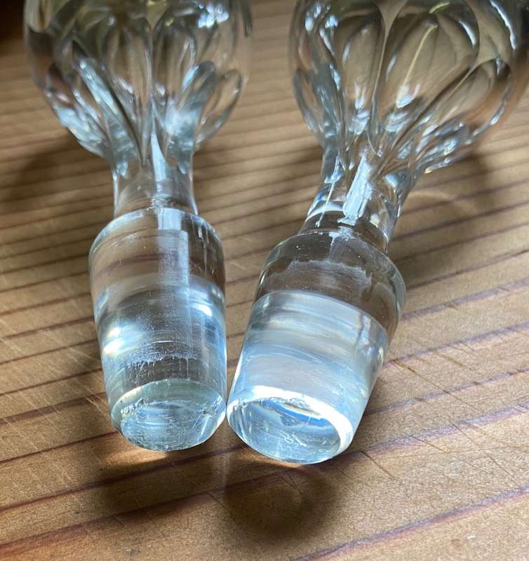 CRYSTAL DECANTERS x 2  PAIR  IDENTICAL with STOPPERS WHISKY BRANDY PORT LIQUEUER