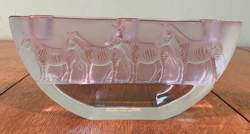 NACHTMANN LEAD CRYSTAL TRIPLE GLASS CANDLESTICK HOLDER - SAFARI SERIES- ZEBRA MOTIF - GERMANY CANDLE