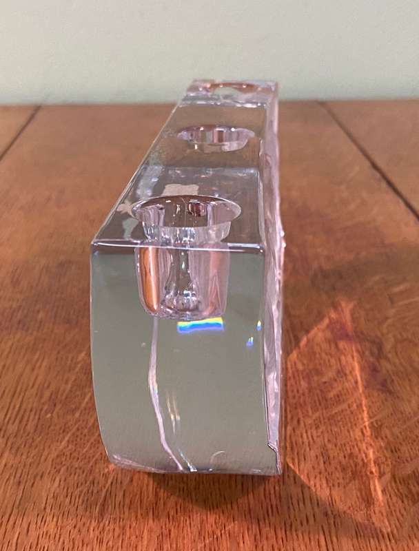 NACHTMANN LEAD CRYSTAL TRIPLE GLASS CANDLESTICK HOLDER - SAFARI SERIES- ZEBRA MOTIF - GERMANY CANDLE