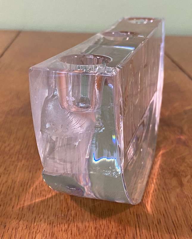 NACHTMANN LEAD CRYSTAL TRIPLE GLASS CANDLESTICK HOLDER - SAFARI SERIES- ZEBRA MOTIF - GERMANY CANDLE