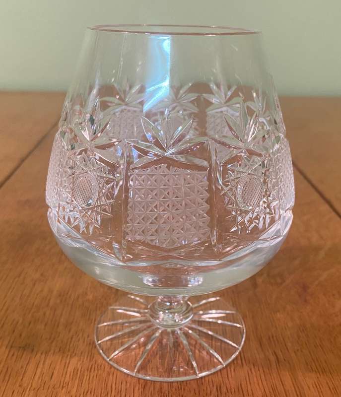 CRYSTAL BRANDY BALLOON GLASSES / SNIFTERS x 6 - PATTERNED - MAGNIFICENT - VERY HEAVY & STUNNING!!!!