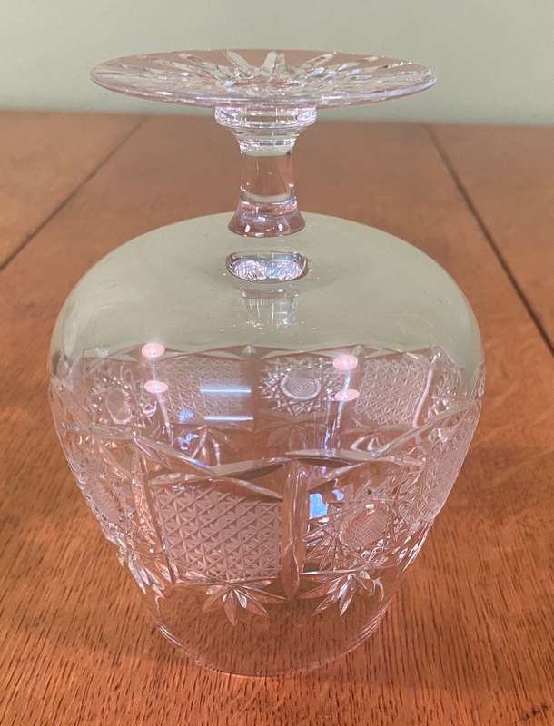 CRYSTAL BRANDY BALLOON GLASSES / SNIFTERS x 6 - PATTERNED - MAGNIFICENT - VERY HEAVY & STUNNING!!!!