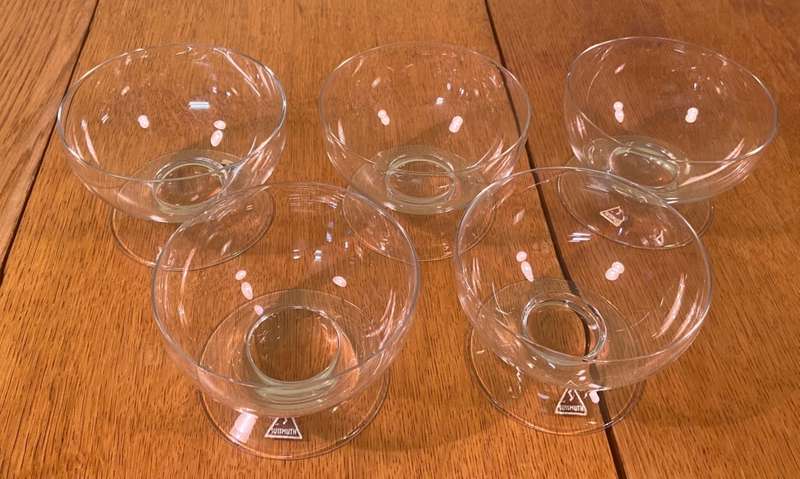 SUSSMUTH CRYSTAL DESSERT BOWLS x 5 - RARE!!! Labelled. STUNNING!!! SUPER THIN!!! GERMAN.