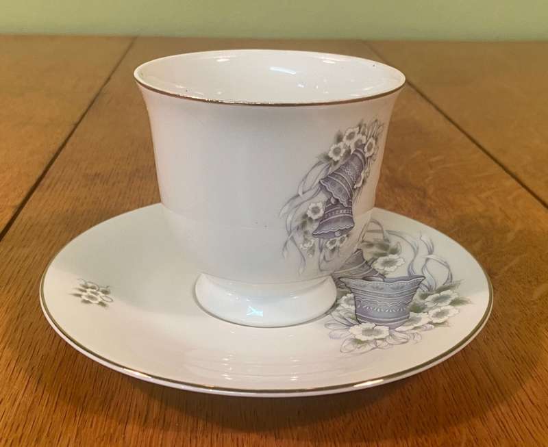PAPEL - CALIFORNIA - TEA DUO x 1 - CUP - SAUCER - Gilted "HAPPY ANNIVERSARY" & belle - Made in Japan