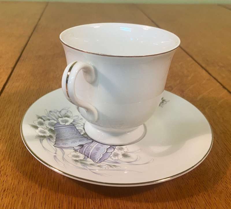 PAPEL - CALIFORNIA - TEA DUO x 1 - CUP - SAUCER - Gilted "HAPPY ANNIVERSARY" & belle - Made in Japan