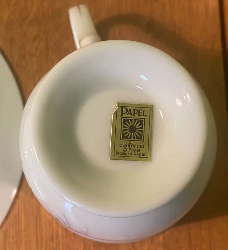 PAPEL - CALIFORNIA - TEA DUO x 1 - CUP - SAUCER - Gilted "HAPPY ANNIVERSARY" & belle - Made in Japan