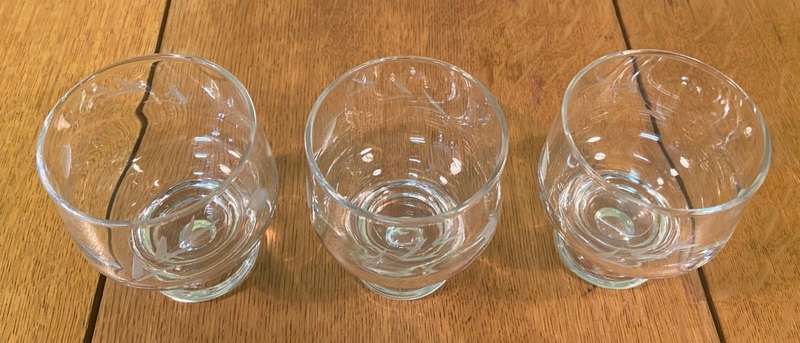 3 x small Footed Drinking Glasses  - Tumbler - Goblet - Wheat pattern.