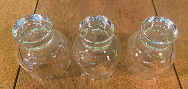 3 x small Footed Drinking Glasses  - Tumbler - Goblet - Wheat pattern.