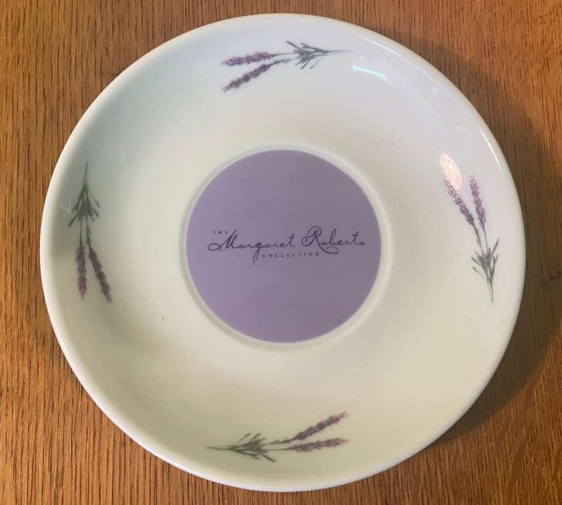 MARGARET ROBERTS PORCELAIN COLLECTION SAUCER - LAVENDER PATTERN.