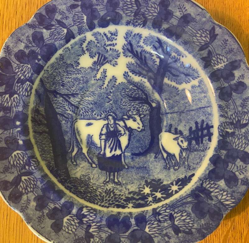 SMALL BOWL  BLUE and WHITE - COWS AND GIRL / LADY in the FOREST / FIELDS - REALLY STUNNING!!!!!