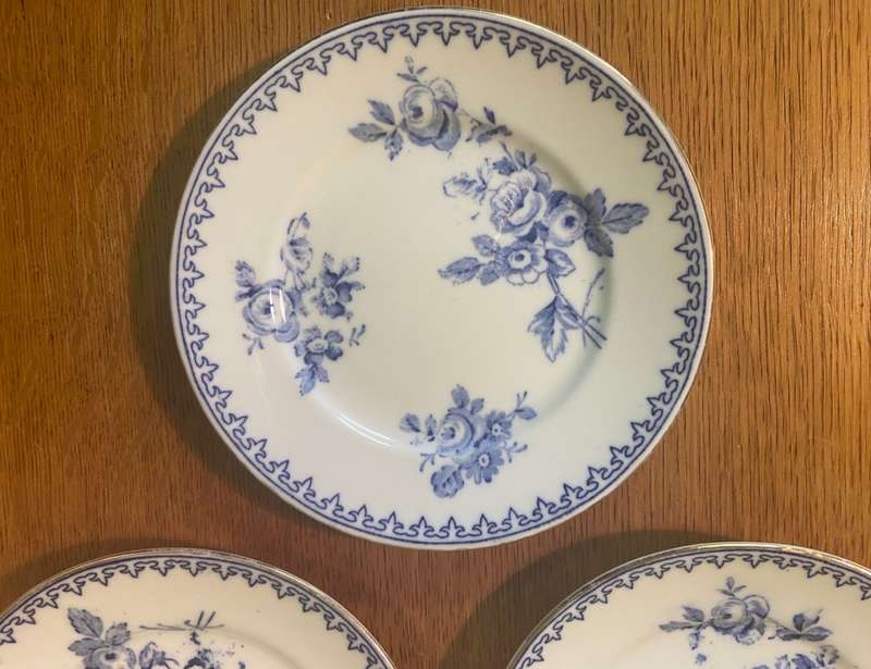 FOLEY CHINA - ELIJAH BRAIN & CO - FENTON - ENGLAND - 3 small BLUE & WHITE PLATES - FLOWERS STUNNING!