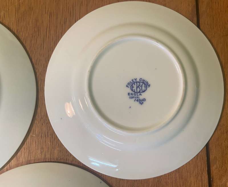 FOLEY CHINA - ELIJAH BRAIN & CO - FENTON - ENGLAND - 3 small BLUE & WHITE PLATES - FLOWERS STUNNING!