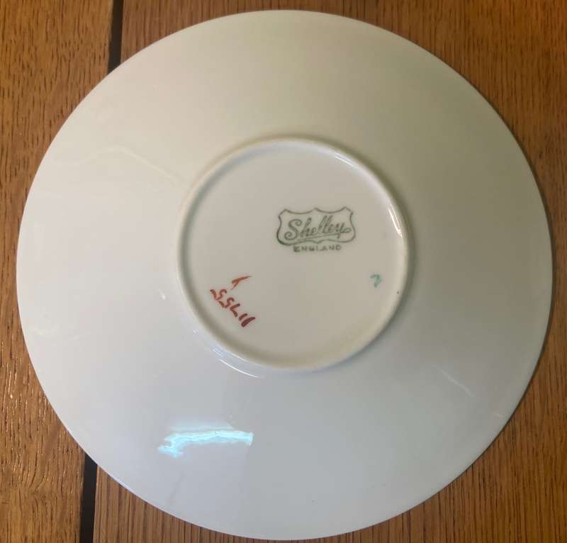 SHELLEY - 2 x SAUCERS - 11755 - ART DECO - MULTICOLOURED - TRUNCATED J MODE - ERIC SLATER DESIGN.