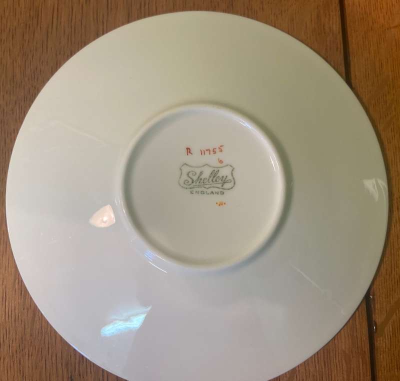 SHELLEY - 2 x SAUCERS - 11755 - ART DECO - MULTICOLOURED - TRUNCATED J MODE - ERIC SLATER DESIGN.