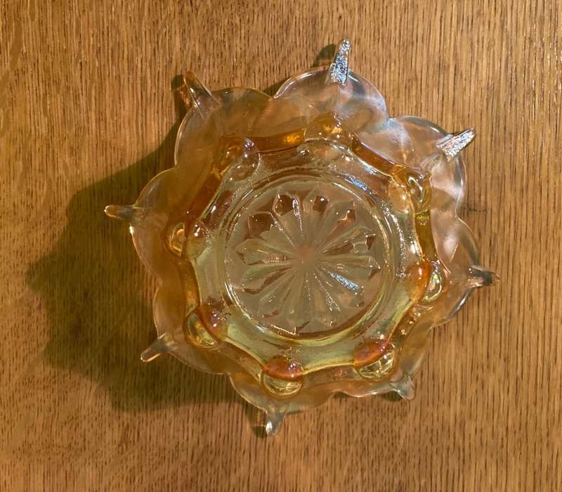CARNIVAL GLASS STAR SHAPED BOWL.
