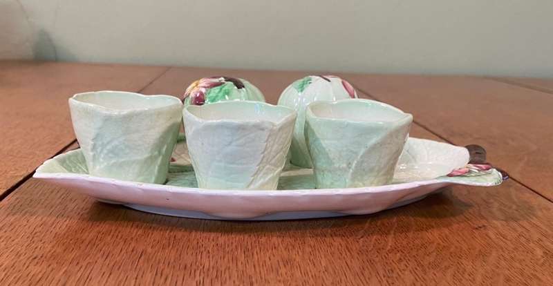 CARLTON WARE CARLTONWARE Green 'Apple Blossom' Egg Cups Salt & Pepper shakers Stand c1938 Australian