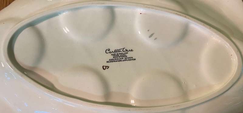 CARLTON WARE CARLTONWARE Green 'Apple Blossom' Egg Cups Salt & Pepper shakers Stand c1938 Australian