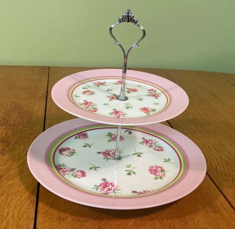 CAKE STAND - PORCELAIN BONE CHINA - ROSES FLOWER PATTERN - @HOME CLICKS - STUNNING!!!