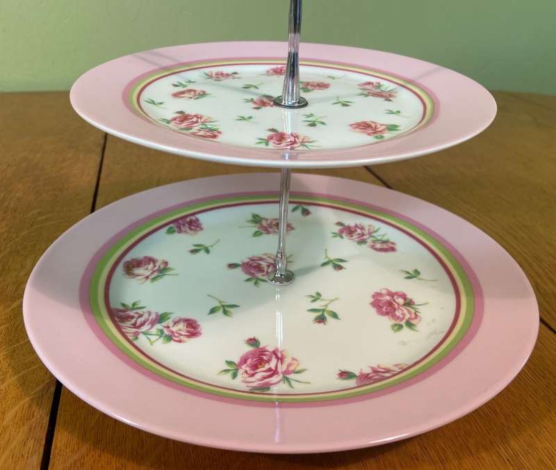 CAKE STAND - PORCELAIN BONE CHINA - ROSES FLOWER PATTERN - @HOME CLICKS - STUNNING!!!