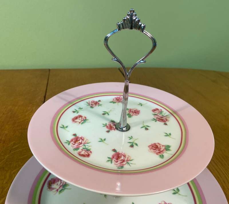 CAKE STAND - PORCELAIN BONE CHINA - ROSES FLOWER PATTERN - @HOME CLICKS - STUNNING!!!