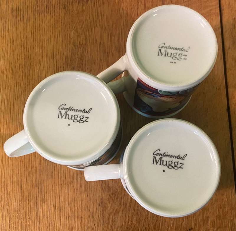 MUGS x 3 - PORCELAIN - TEA COFFEE - CONTINENTAL MUGGZ -  DUCKS & FRUIT ART - EXCELLENT CONDITION!!!!
