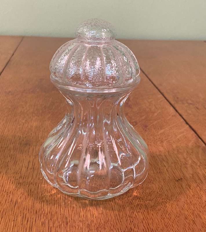 GLASS STORAGE JAR with LID - NICE SHAPE !!! GOOD CONDITION.