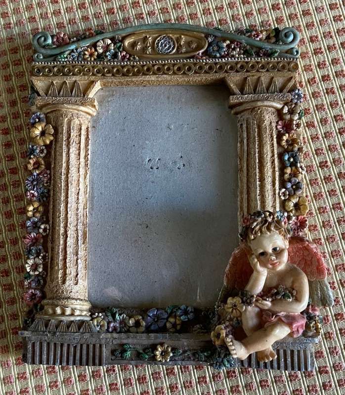 RESIN PICTURE FRAME - ROMAN PILLARS - BABY ANGEL - COUNTER-TOP STAND - VARIOUS COLOURS